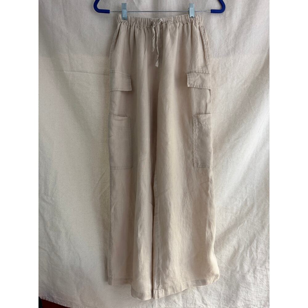 Magaschoni 100% Linen Wide Leg Cargo Pants Womens XS Natural Color Beachwear
